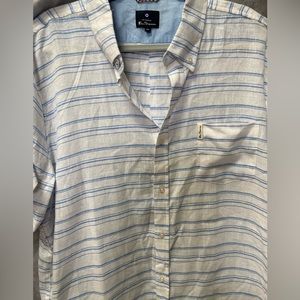 Ben Sherman. Linen Buttondown Shirt. 2XL.  Blue and White   Short Sleeved